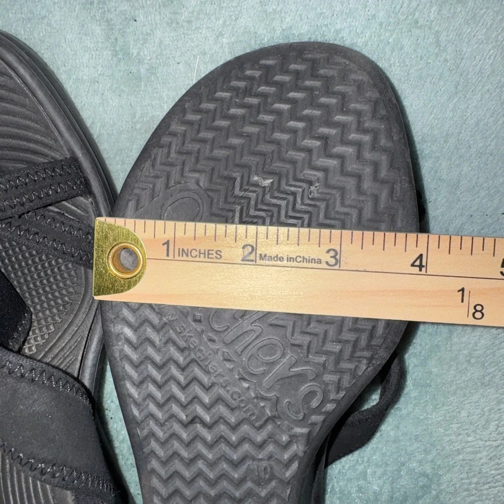Skechers Women Cali Rumblers Wedge Sandals 10 Black Strappy Comfort Foam